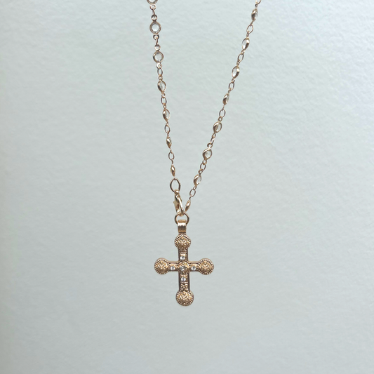 Mileva Cross Necklace in Gold with Clear Crystal Beads